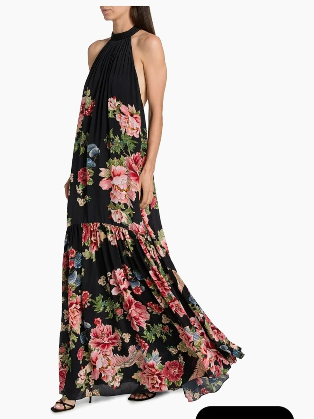 Hemant & Nandita Rani Printed Black Floral Halterneck Maxi Dress Size XS
